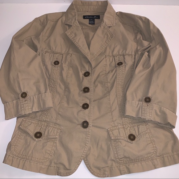 Christiana Zinn Tan 3/4 Sleeve Khaki Twill Safari Hiking Cargo Jacket Size 1X - Picture 5 of 6